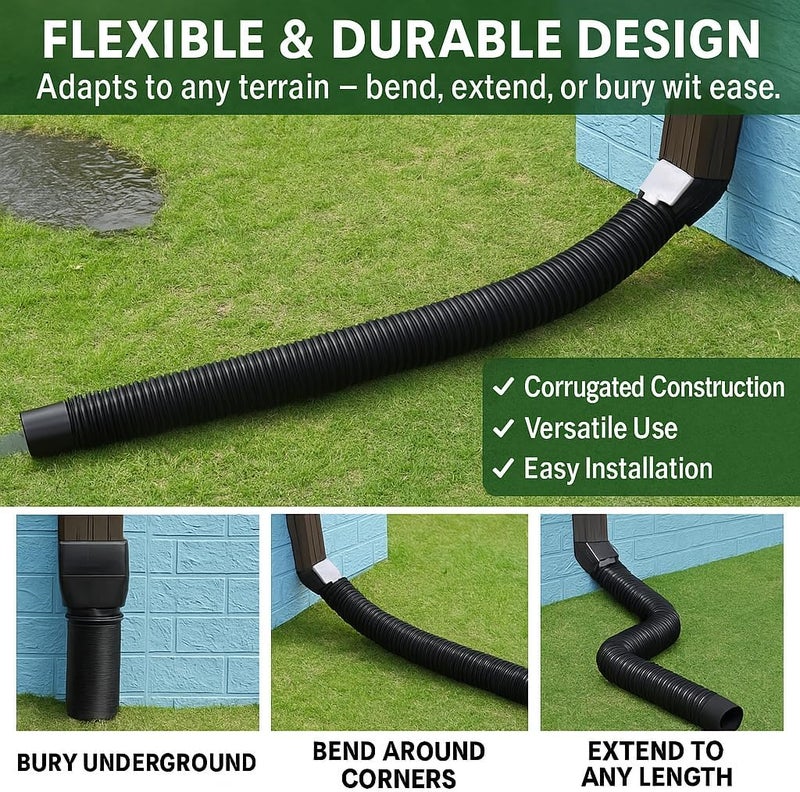 Binazon 2 Pack Black-Rain Gutter Downspout Extensions, Downspout Extender for Rainwater Drainage Flexible, Down Spout Drain Extension Pipe, Extendable from 21 to 62 Inches (Fit 3"x 4" downspouts) - Image 4